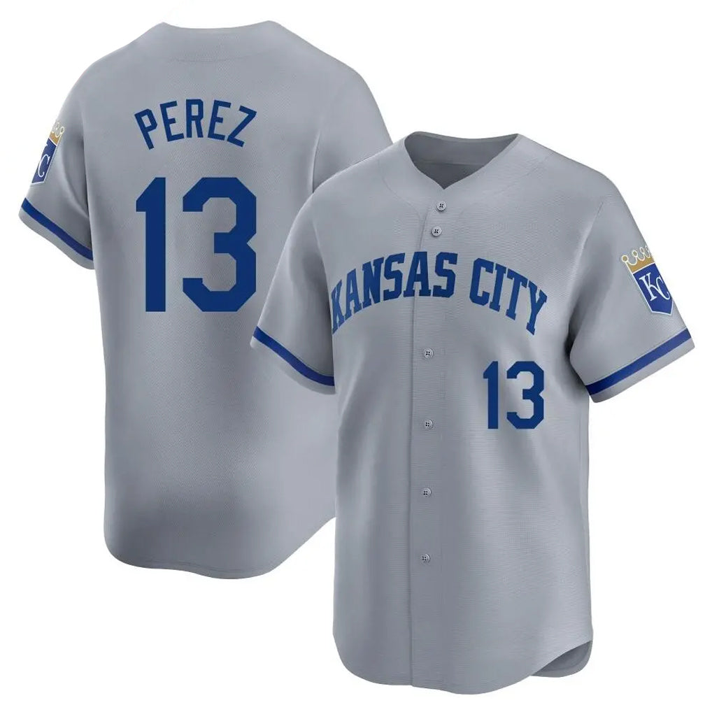 Johmsee KC.Royals #13 Salvador Perez Player Gray Limited Home Stitched Jerseys