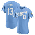 Johmsee KC.Royals #13 Salvador Perez Player Light Blue Alt Limited Elite Home Stitched Jerseys