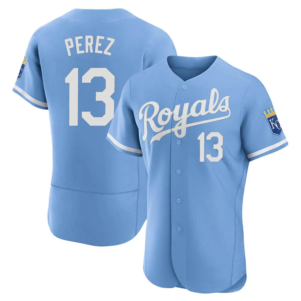 Johmsee KC.Royals #13 Salvador Perez Player Light Blue Alt Limited Elite Home Stitched Jerseys