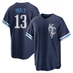 Johmsee KC.Royals #13 Salvador Perez Player Navy City Connect Home Game Stitched Jerseys