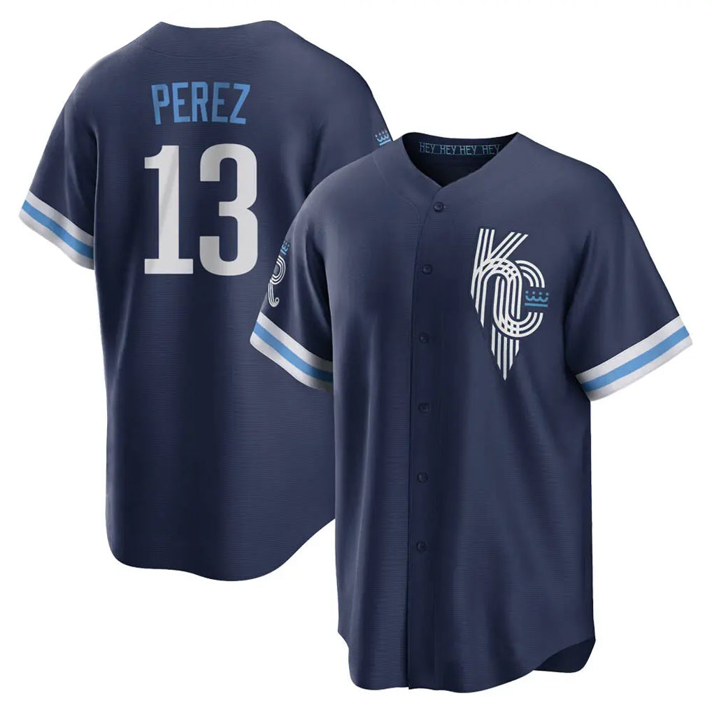 Johmsee KC.Royals #13 Salvador Perez Player Navy City Connect Home Game Stitched Jerseys