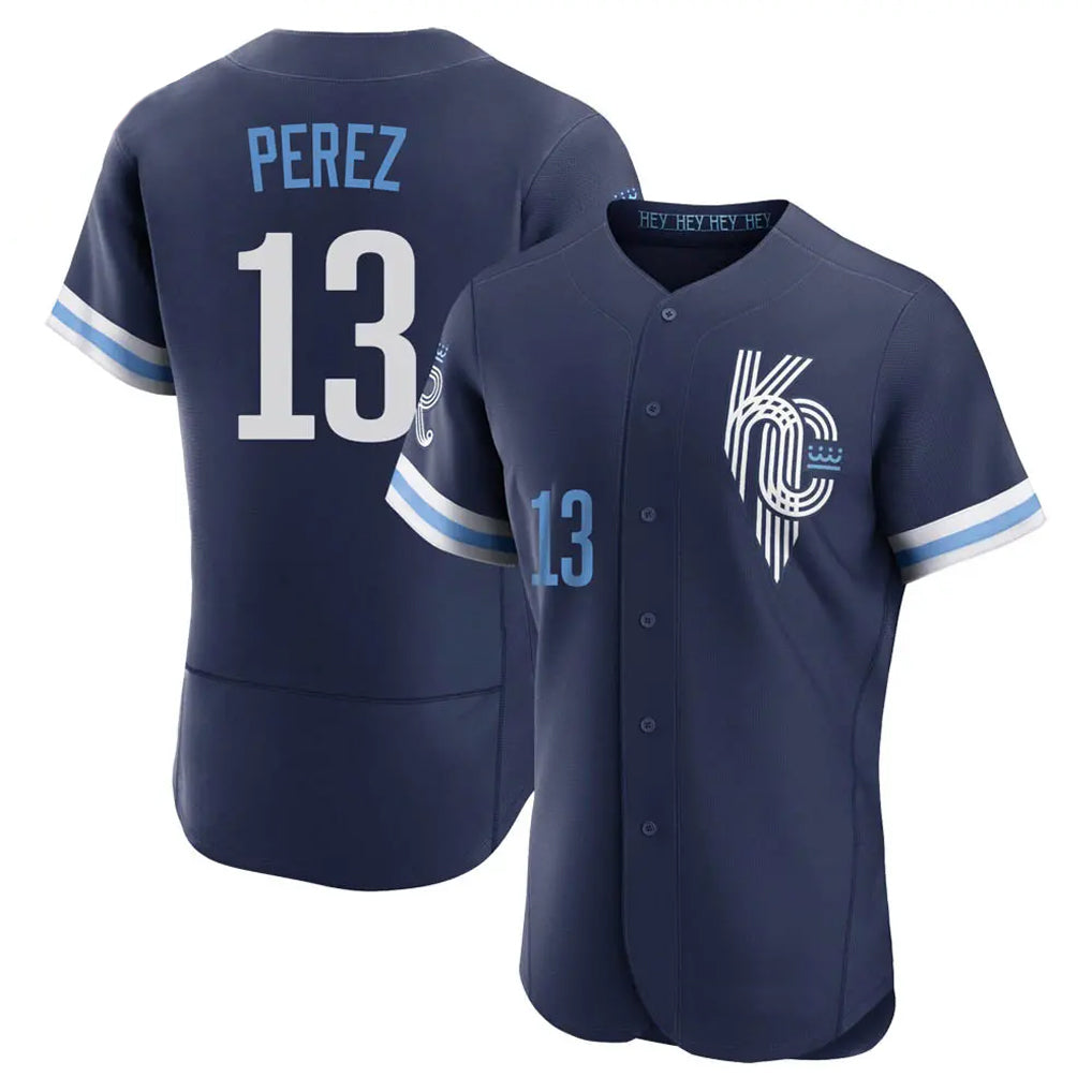 Johmsee KC.Royals #13 Salvador Perez Player Navy City Connect Limited Elite Home Stitched Jerseys