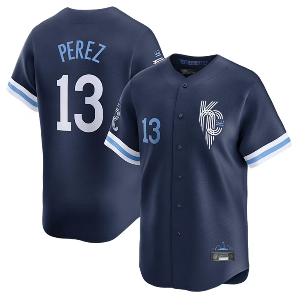 Johmsee KC.Royals #13 Salvador Perez Player Navy City Connect Limited Home Stitched Jerseys