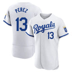 Johmsee KC.Royals #13 Salvador Perez Player White Limited Elite Home Game Stitched Jerseys