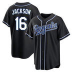 Johmsee KC.Royals #16 Bo Jackson Player Black Carbon Fashion Home Game Stitched Jerseys