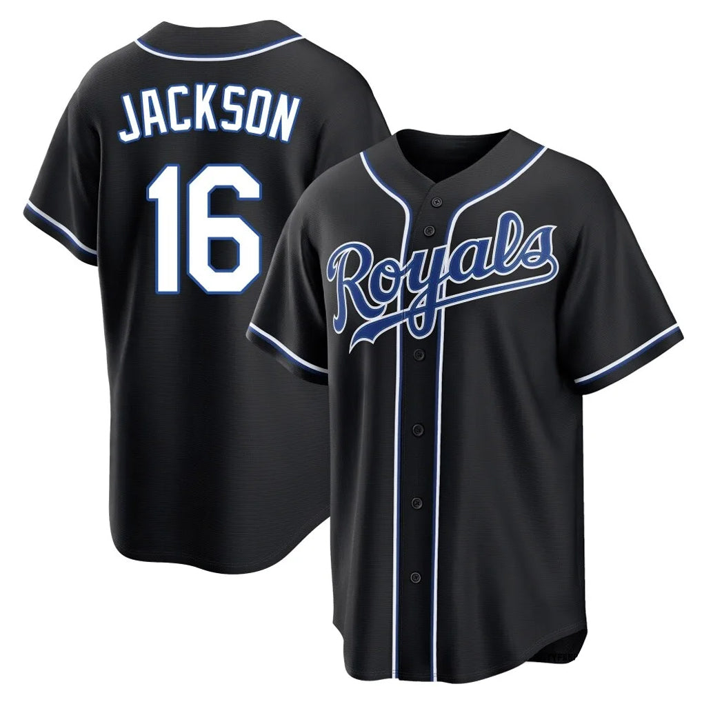 Johmsee KC.Royals #16 Bo Jackson Player Black Carbon Fashion Home Game Stitched Jerseys