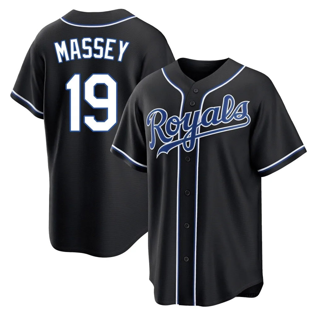 Johmsee KC.Royals #19 Michael Massey Player Black Carbon Fashion Home Game Stitched Jerseys