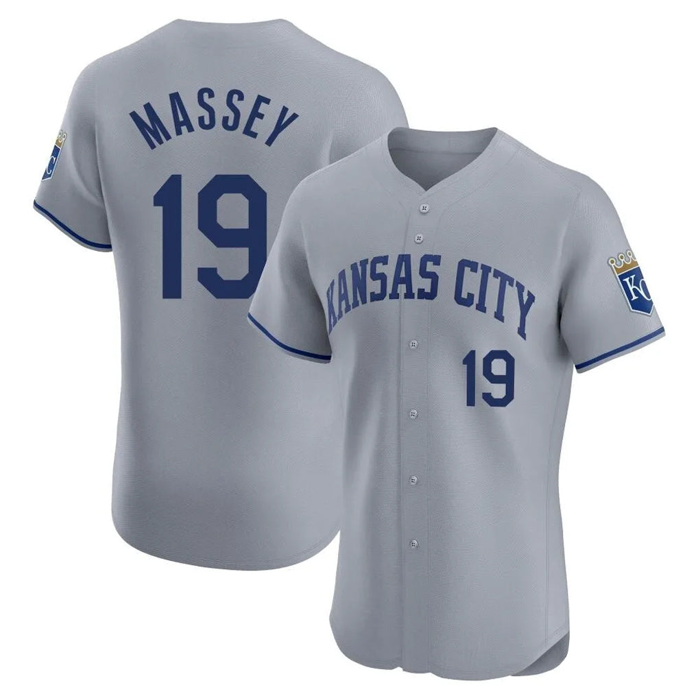 Johmsee KC.Royals #19 Michael Massey Player Gray Limited Elite Home Stitched Jerseys