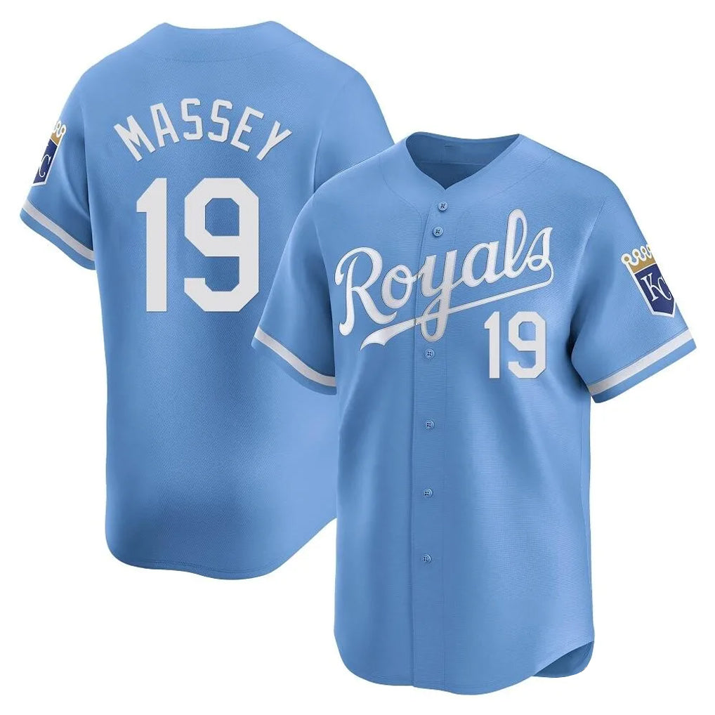 Johmsee KC.Royals #19 Michael Massey Player Light Blue Alt Limited Home Stitched Jerseys