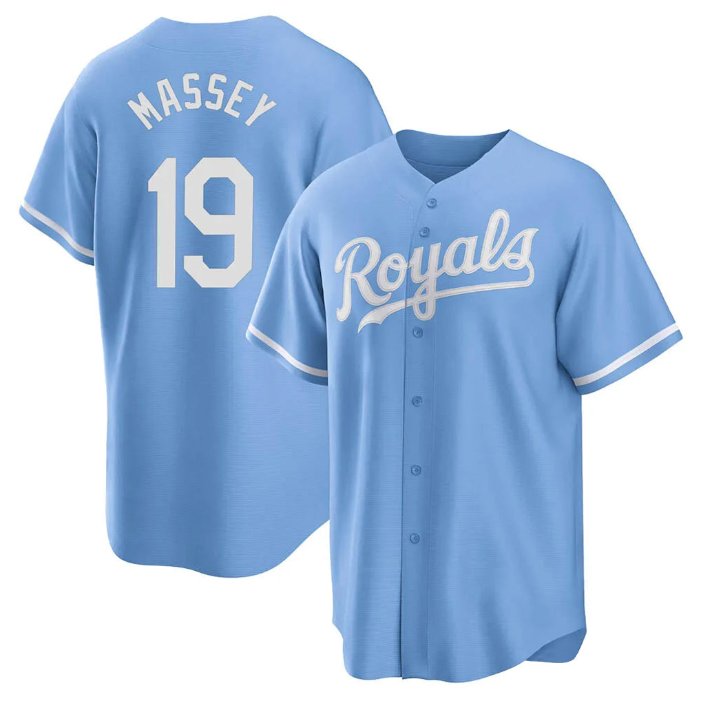 Johmsee KC.Royals #19 Michael Massey Player Light Blue Home Game Stitched Jerseys