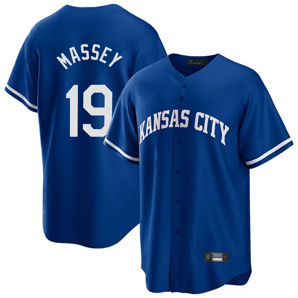 Johmsee KC.Royals #19 Michael Massey Player Royal Game Home Stitched Jerseys