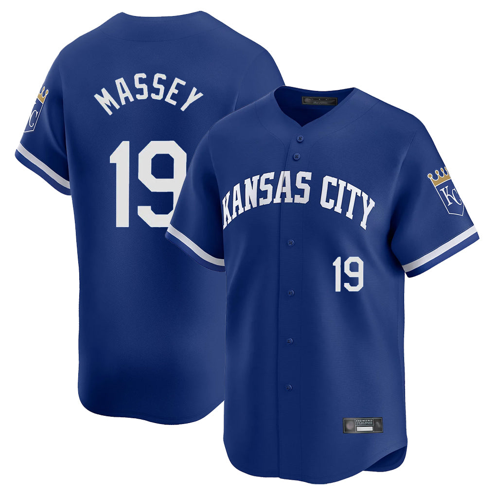 Johmsee KC.Royals #19 Michael Massey Player Royal Limited Home Stitched Jerseys