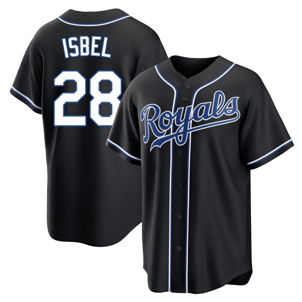 Johmsee KC.Royals #28 Kyle Isbel Player Black Carbon Fashion Home Game Stitched Jerseys