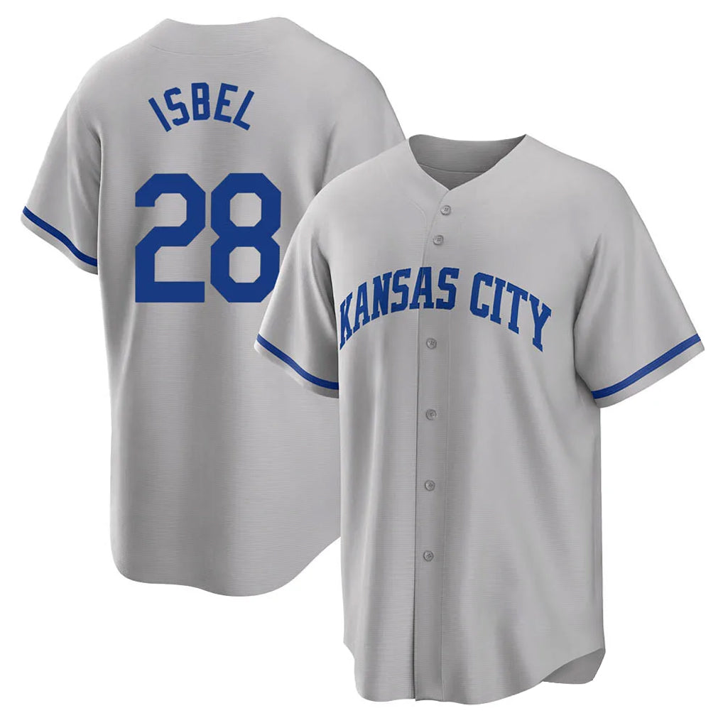 Johmsee KC.Royals #28 Kyle Isbel Player Gray Game Home Stitched Jerseys
