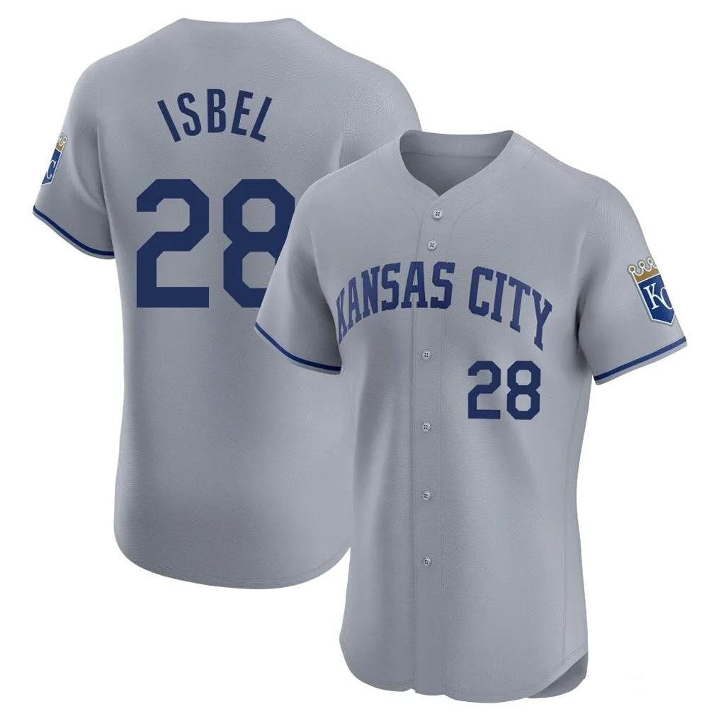 Johmsee KC.Royals #28 Kyle Isbel Player Gray Limited Elite Home Stitched Jerseys