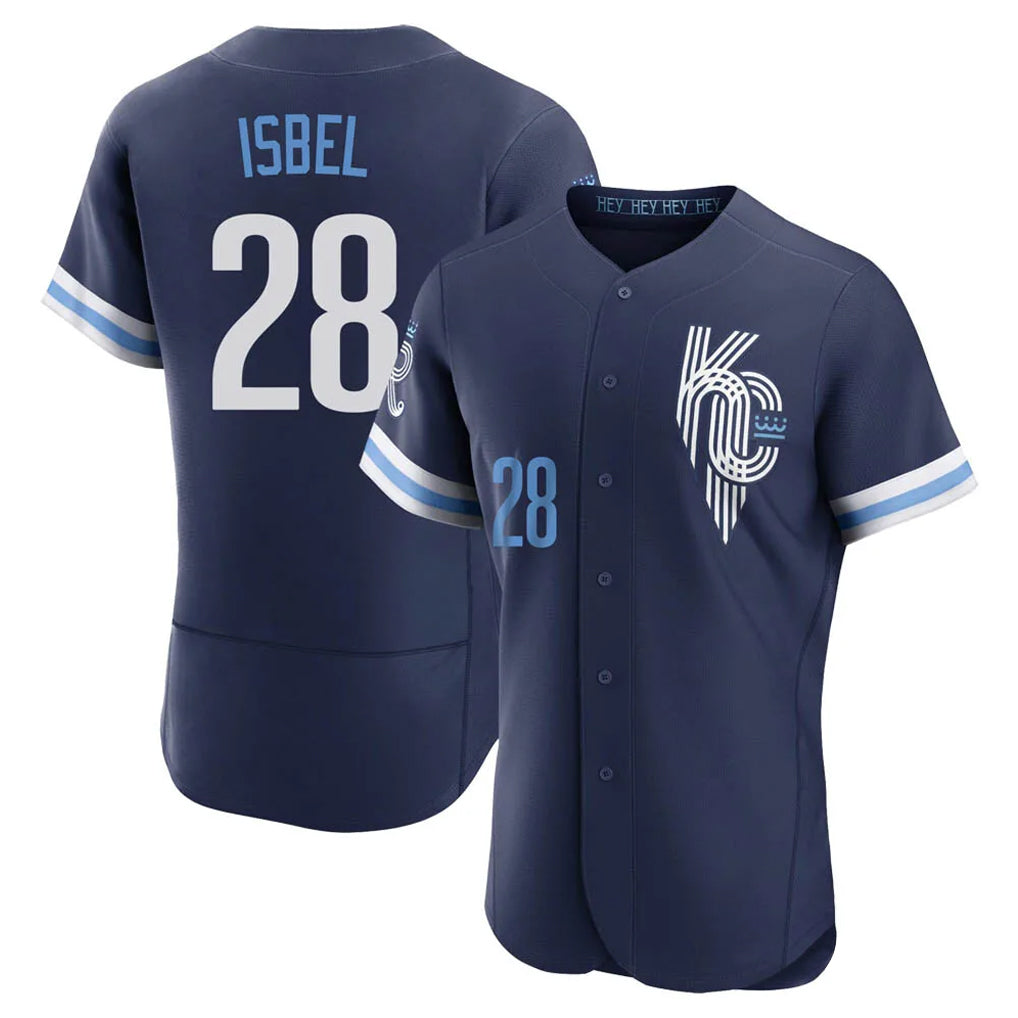 Johmsee KC.Royals #28 Kyle Isbel Player Navy City Connect Limited Elite Home Stitched Jerseys