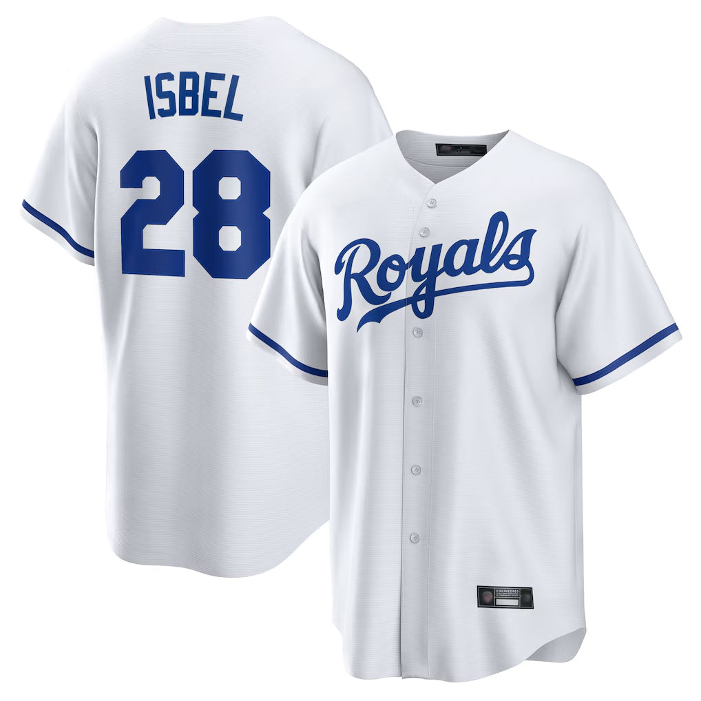 Johmsee KC.Royals #28 Kyle Isbel Player White Home Game Stitched Jerseys