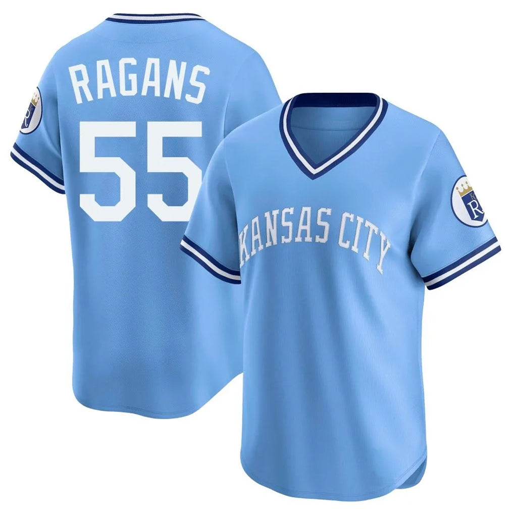 Johmsee KC.Royals #55 Cole Ragans Player Light Blue Limited Throwback Cooperstown Collection T-shirt Stitched Jerseys