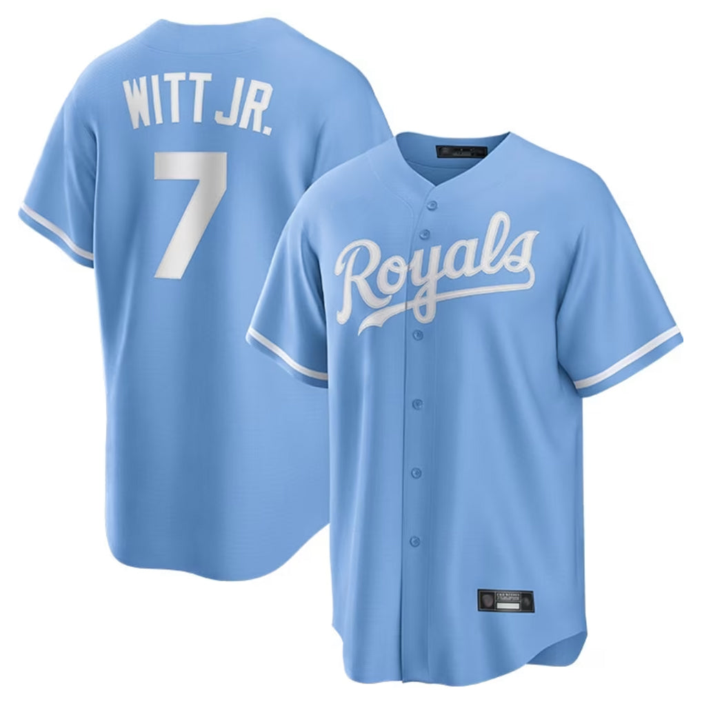 Johmsee KC.Royals #7 Bobby Witt Jr. Player Light Blue Home Game Stitched Jerseys