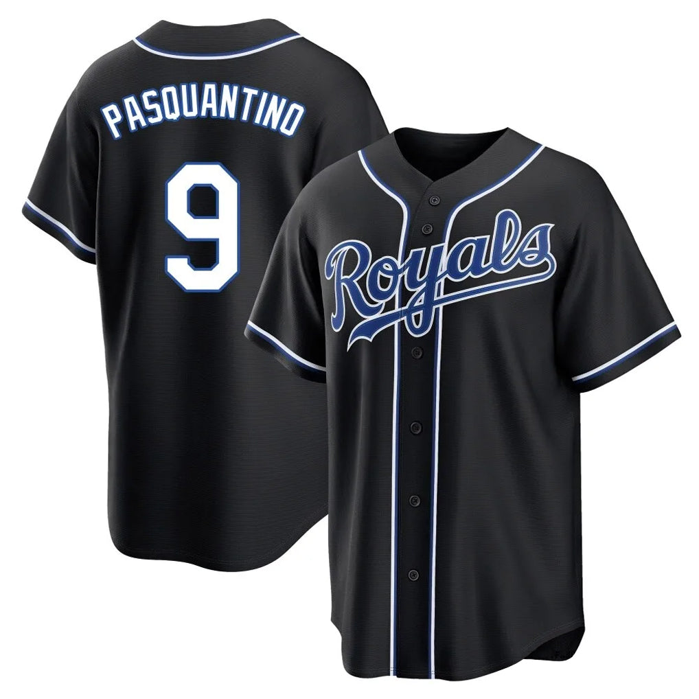 Johmsee KC.Royals #9 Vinnie Pasquantino Player Black Carbon Fashion Home Game Stitched Jerseys