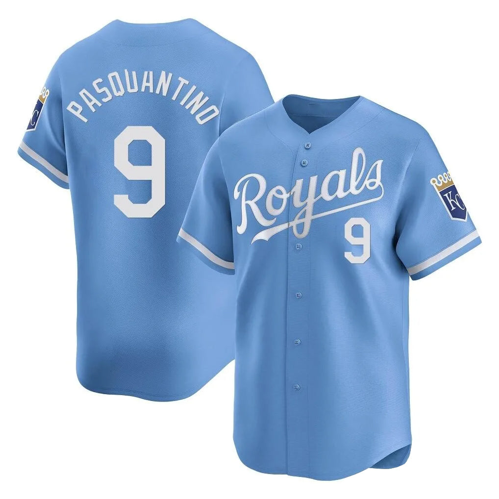 Johmsee KC.Royals #9 Vinnie Pasquantino Player Light Blue Alt Limited Home Stitched Jerseys