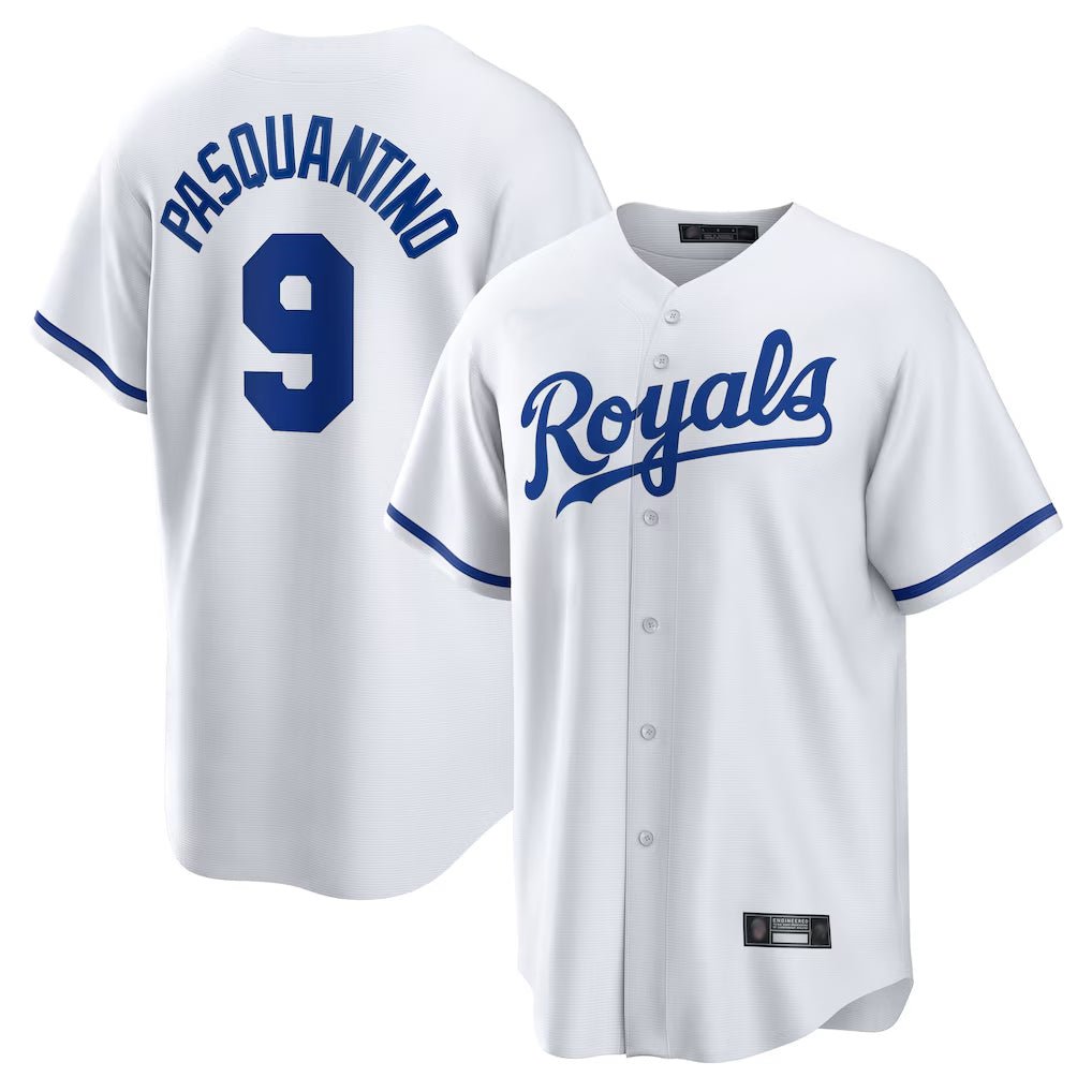 Johmsee KC.Royals #9 Vinnie Pasquantino Player White Home Game Stitched Jerseys