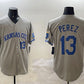 Kansas City Royals #13 Salvador Perez Gray 2024 Away Limited Stitched Baseball Jersey