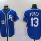 Kansas City Royals #13 Salvador Perez Number Blue KC Cool Base Stitched Baseball Jerseys