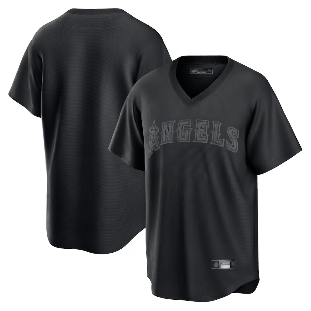 Johmsee LA.Angels Black Pitch Fashion Blank Player T-shirt Stitched Jerseys