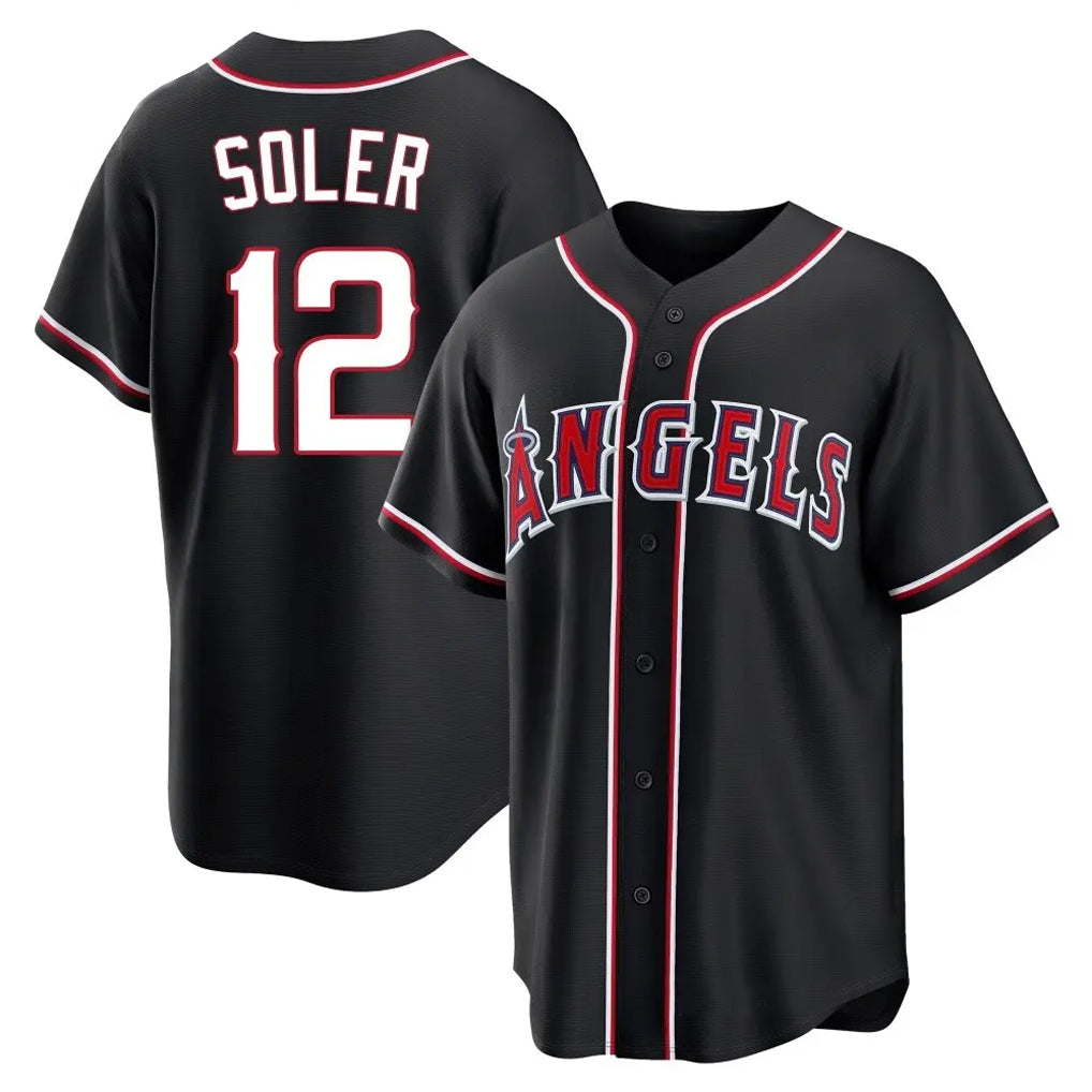 Johmsee LA.Angels #12 Jorge Soler Player Black Fashion Out Home Game Stitched Jerseys