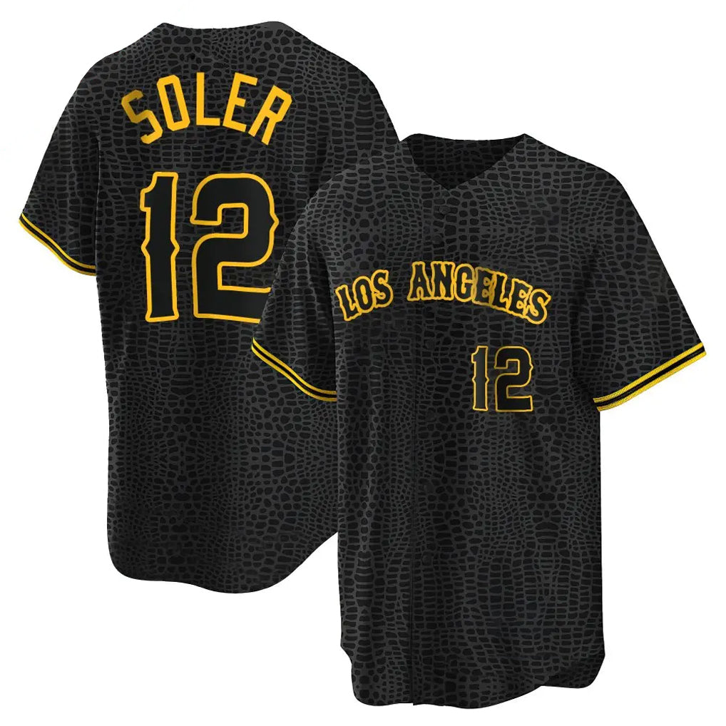 Johmsee LA.Angels #12 Jorge Soler Player Black Snake Skin City Game Home Stitched Jerseys