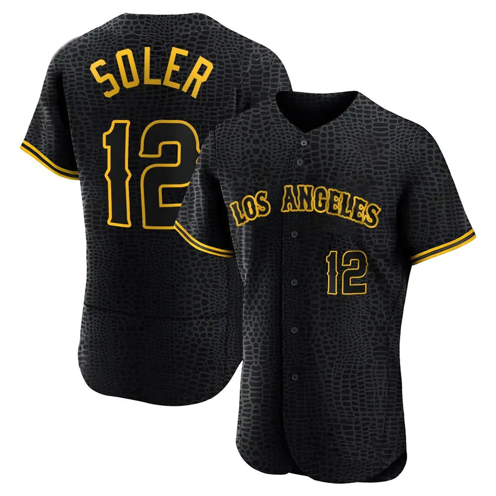 Johmsee LA.Angels #12 Jorge Soler Player Black Snake Skin City Limited Elite Home Stitched Jerseys