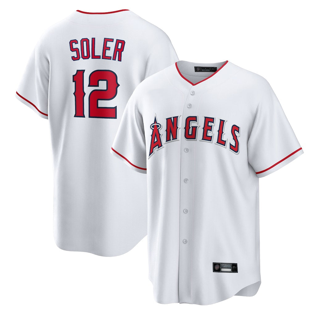 Johmsee LA.Angels #12 Jorge Soler Player White Home Game Stitched Jerseys
