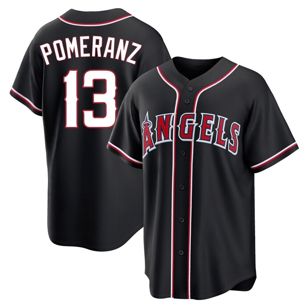 Johmsee LA.Angels #13 Drew Pomeranz Player Black Fashion Out Home Game Stitched Jerseys
