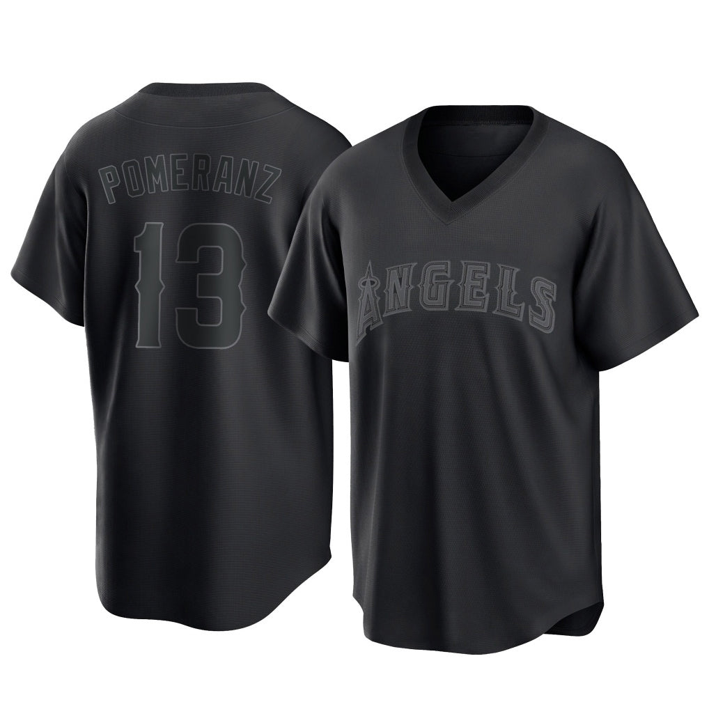 Johmsee LA.Angels #13 Drew Pomeranz Player Black Pitch Fashion T-shirt Stitched Jerseys