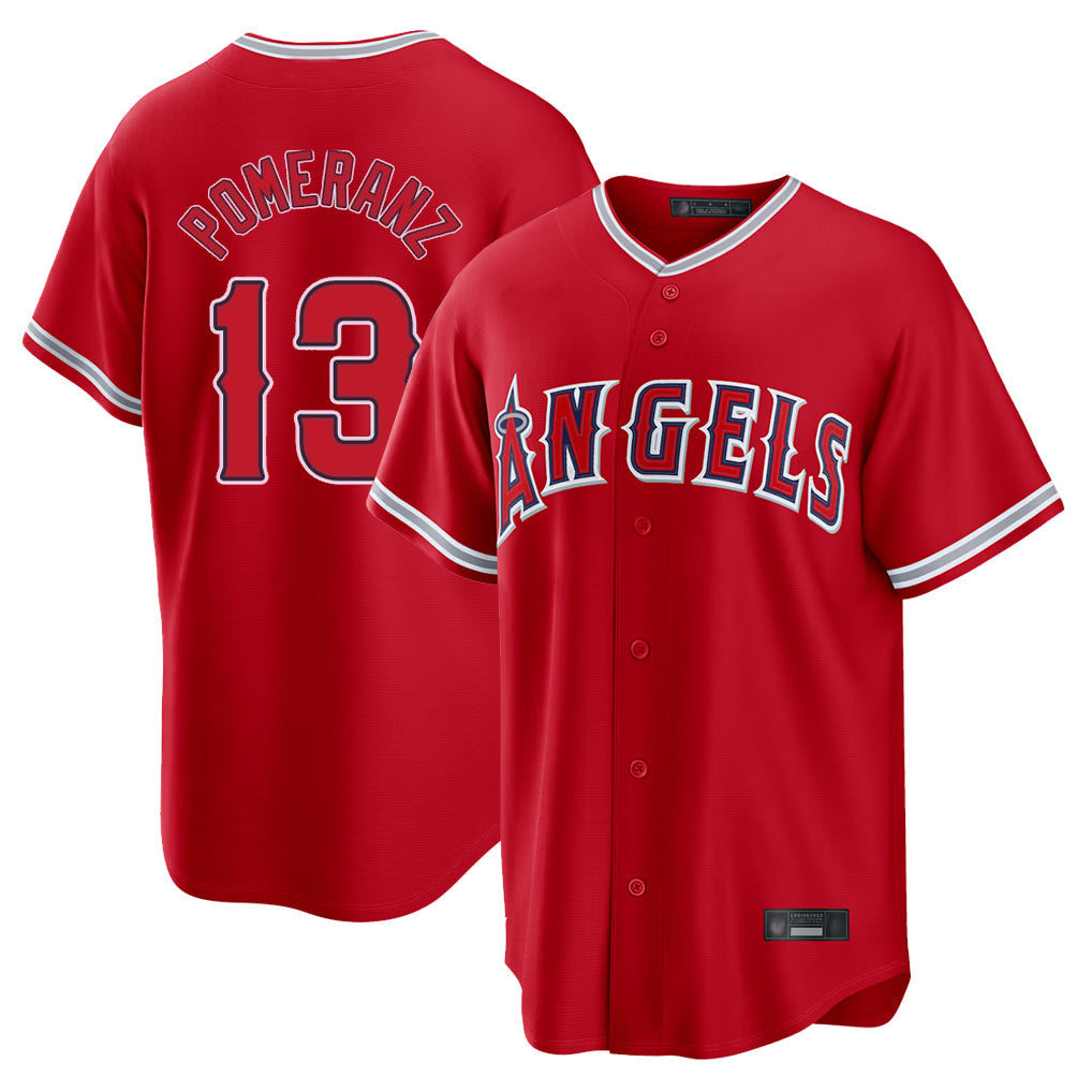 Johmsee LA.Angels #13 Drew Pomeranz Player Red Home Game Stitched Jerseys