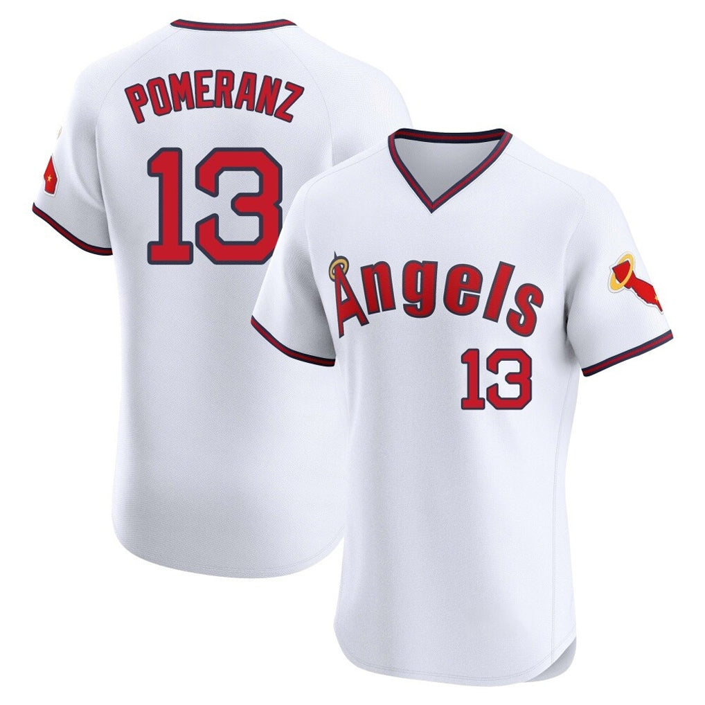 Johmsee LA.Angels #13 Drew Pomeranz Player White T-shirt Home Limited Elite Stitched Jerseys