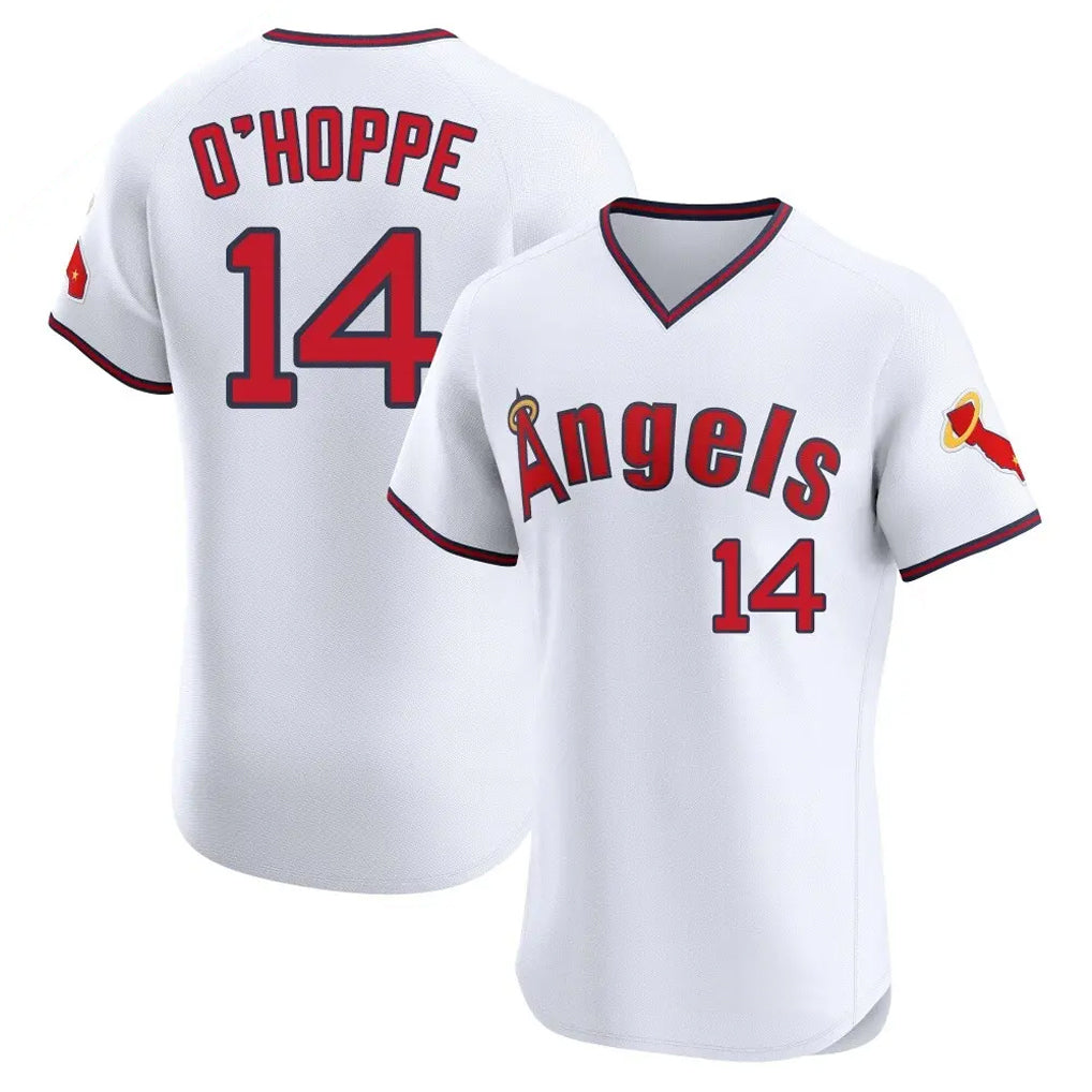 Johmsee LA.Angels #14 Logan O'Hoppe Player White T-shirt Home Limited Elite Stitched Jerseys