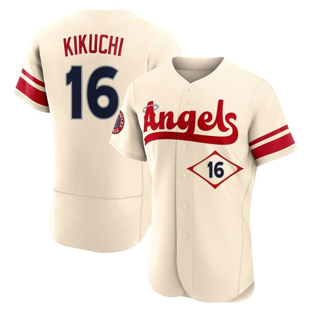 Johmsee LA.Angels #16 Yusei Kikuchi Player Cream City Connect Limited ELite Home Stitched Jerseys