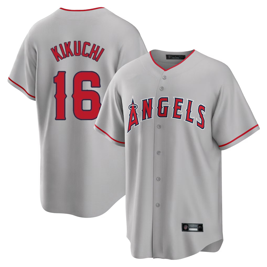 Johmsee LA.Angels #16 Yusei Kikuchi Player Gray Home Game Stitched Jerseys