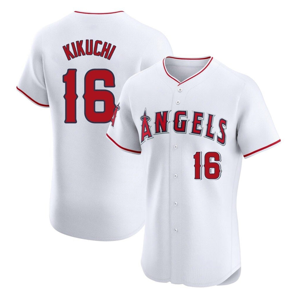 Johmsee LA.Angels #16 Yusei Kikuchi Player White Limited Elite Stitched Home Jerseys