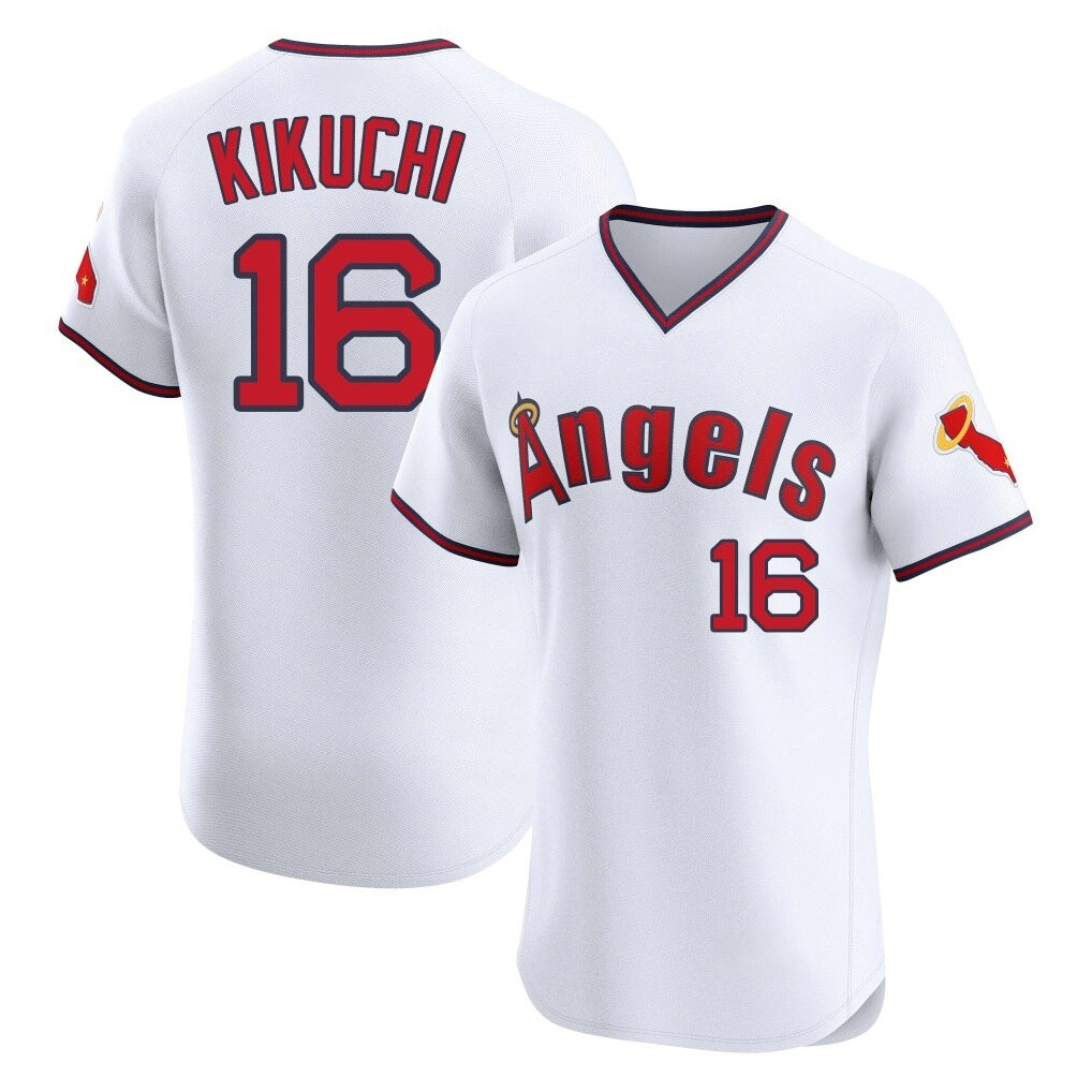 Johmsee LA.Angels #16 Yusei Kikuchi Player White T-shirt Home Limited Elite Stitched Jerseys