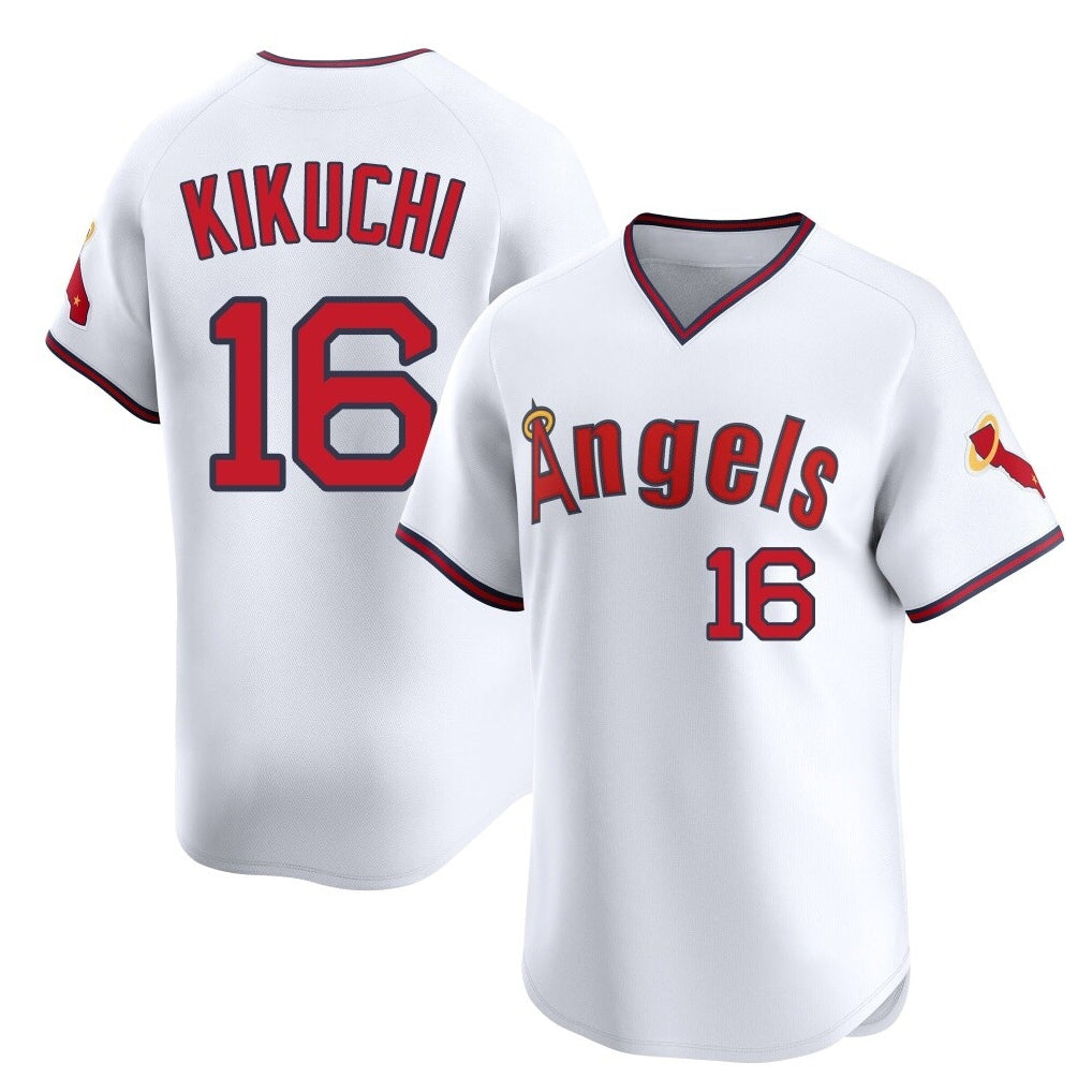 Johmsee LA.Angels #16 Yusei Kikuchi Player White T-shirt Home Limited Stitched Jerseys
