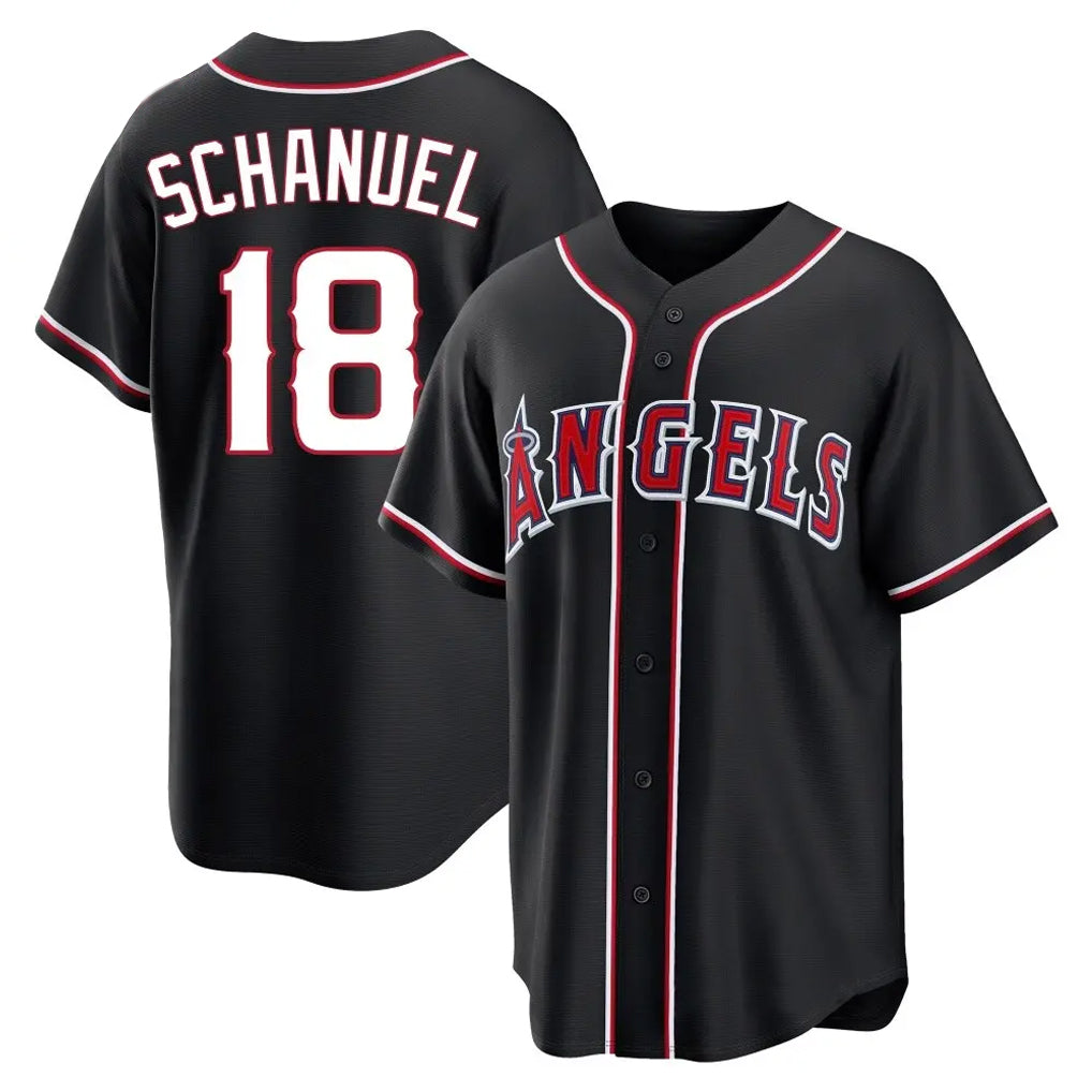 Johmsee LA.Angels #18 Nolan Schanuel Player Black Fashion Out Home Game Stitched Jerseys