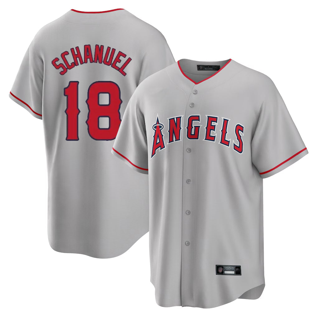 Johmsee LA.Angels #18 Nolan Schanuel Player Gray Home Game Stitched Jerseys