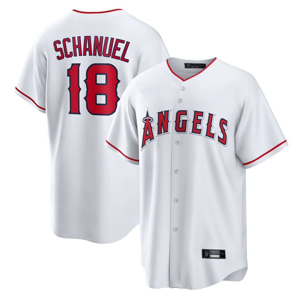 Johmsee LA.Angels #18 Nolan Schanuel Player White Home Game Stitched Jerseys