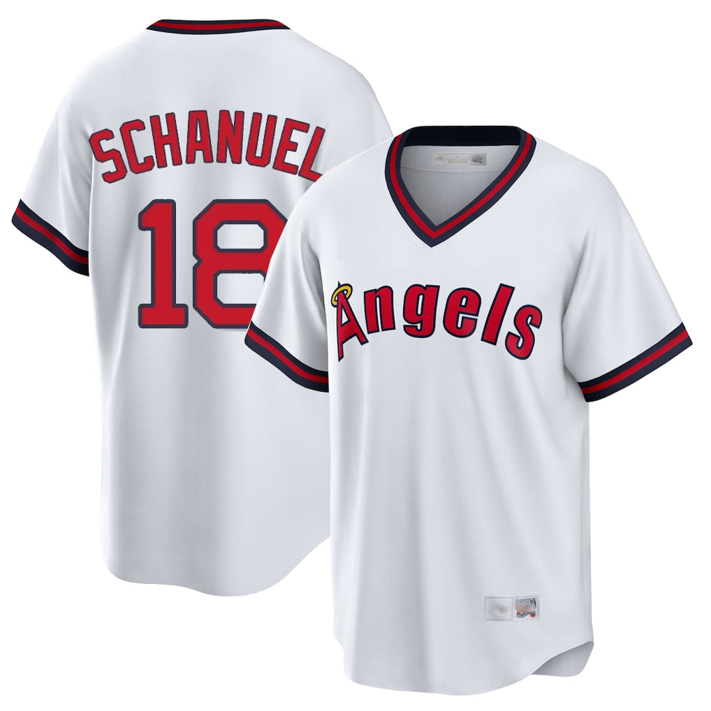 Johmsee LA.Angels #18 Nolan Schanuel Player White T-shirt Home Game Stitched Jerseys