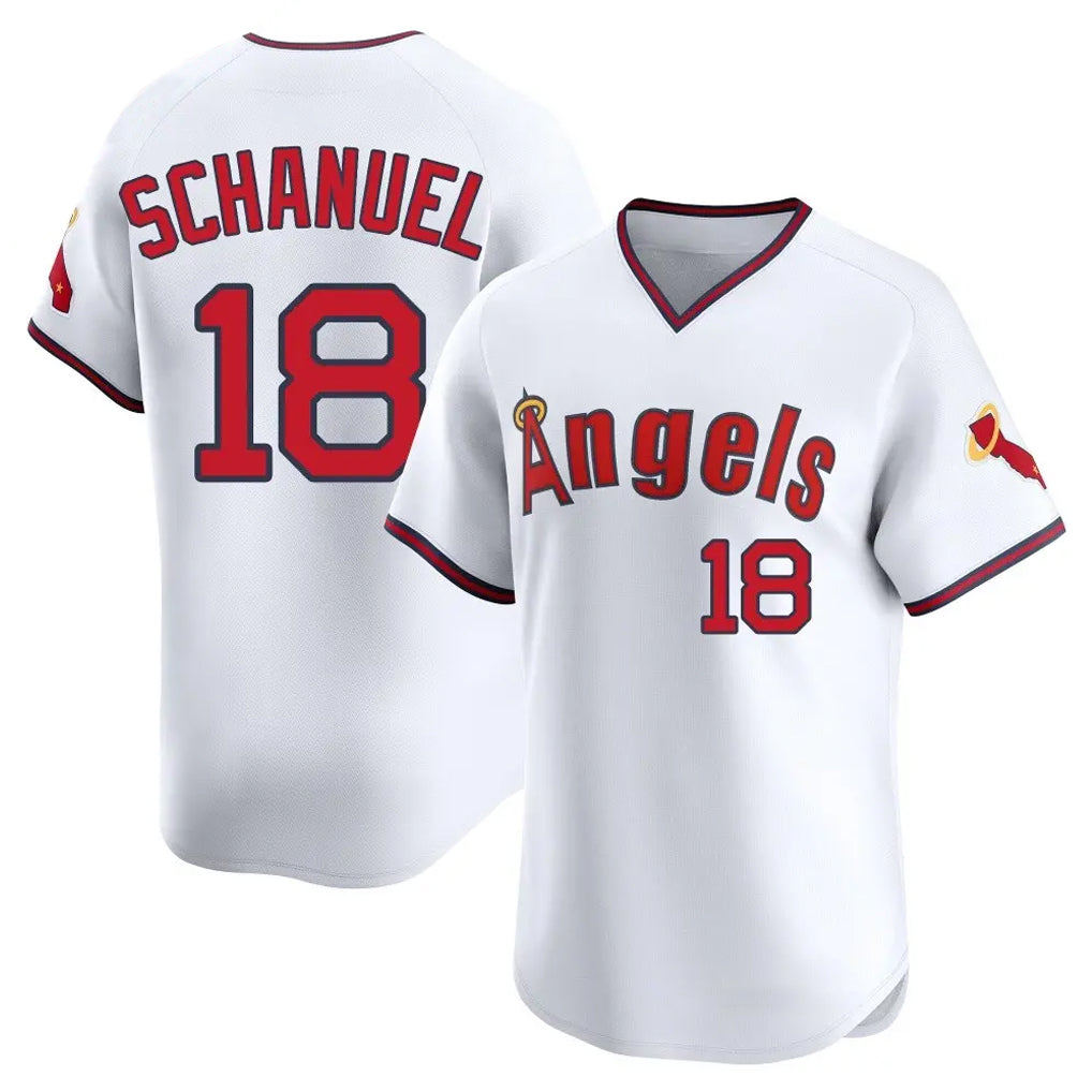 Johmsee LA.Angels #18 Nolan Schanuel Player White T-shirt Home Limited Stitched Jerseys