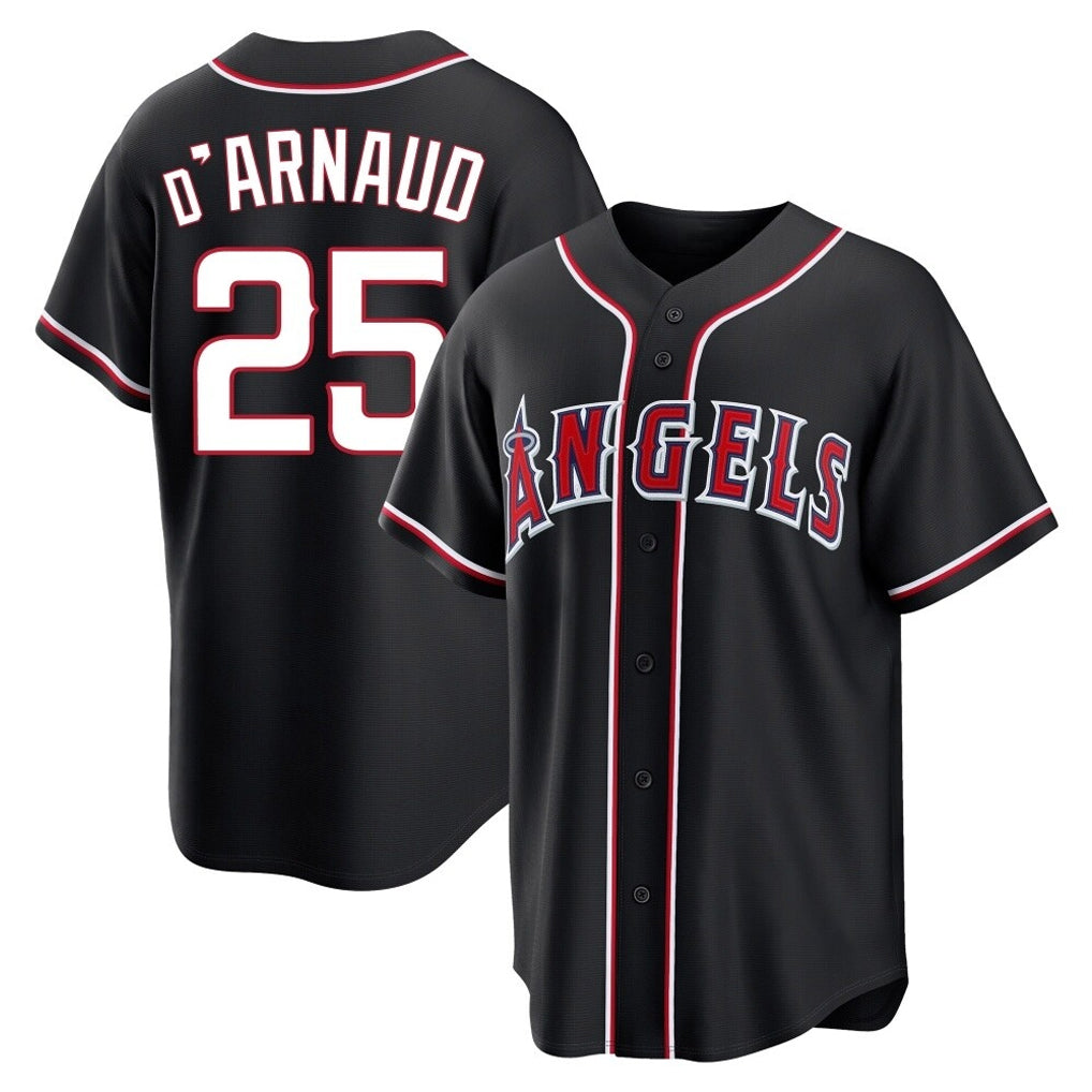 Johmsee LA.Angels #25 Travis d'Arnaud Player Black Fashion Out Home Game Stitched Jerseys