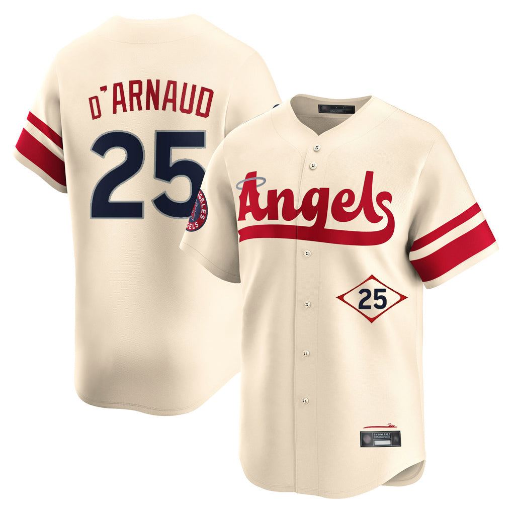 Johmsee LA.Angels #25 Travis d'Arnaud Player Cream City Connect Limited Home Stitched Jerseys